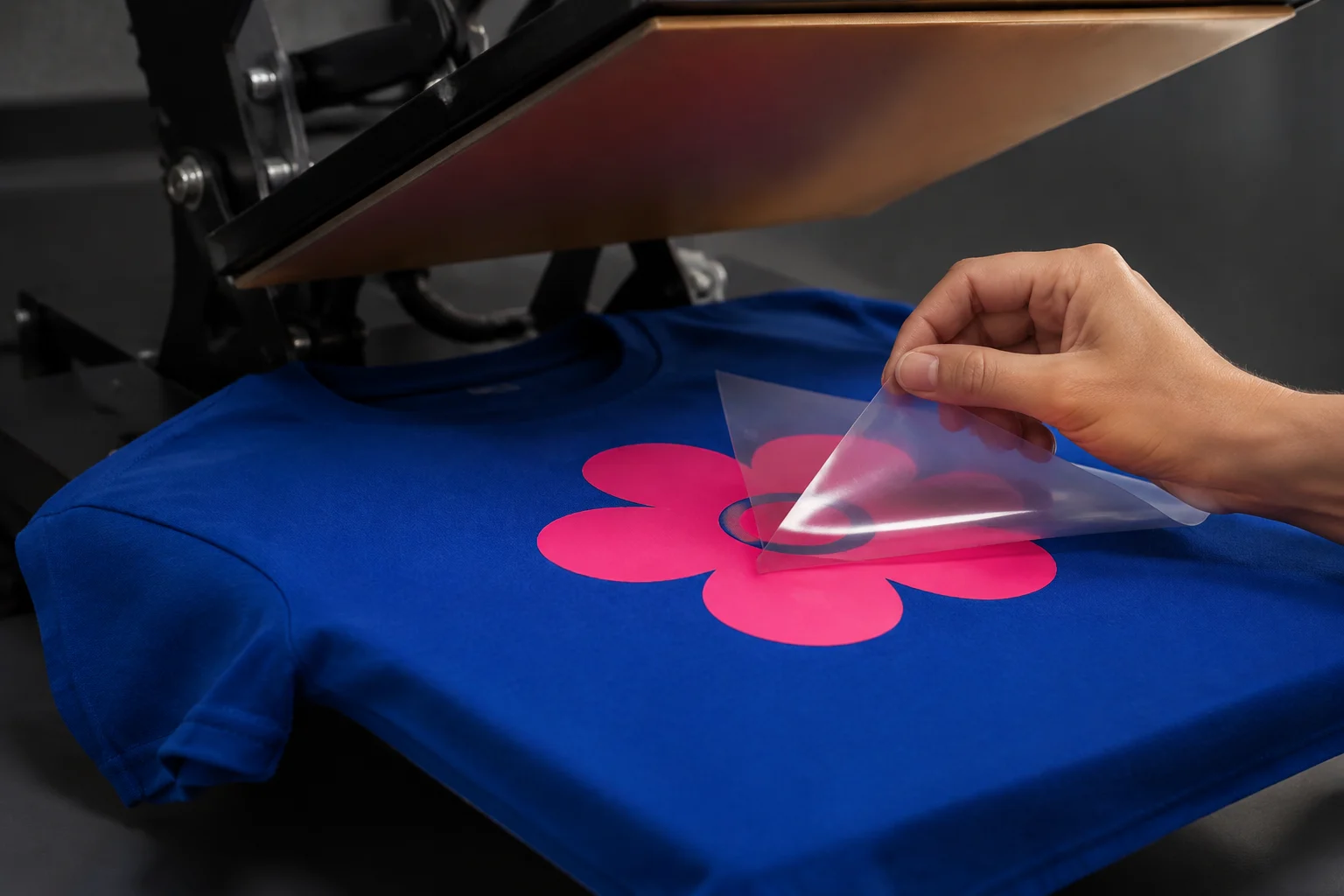 Illustration of a heat press transferring a design onto a T-shirt